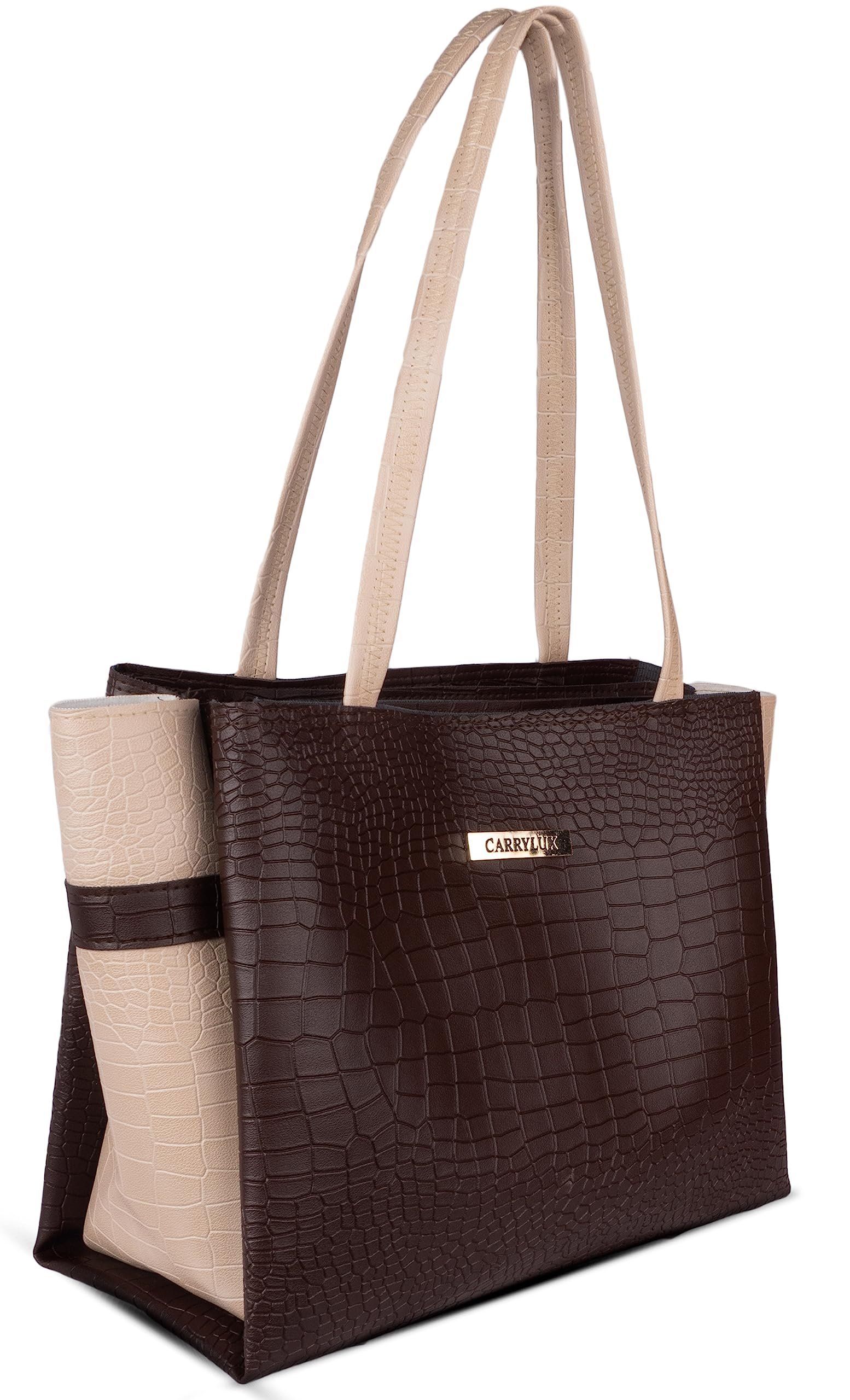 Carrylux Dual Tone Large Capacity Croco Pattern Tote Handbags Purses Shoulder Bag For Womens