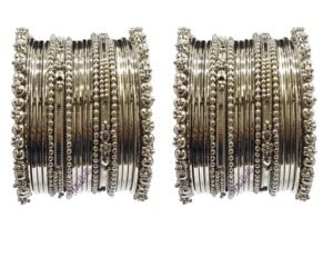 YouBella Jewellery for Women Traditional Silver Plated Oxidized Bracelet Bangle Set For Women