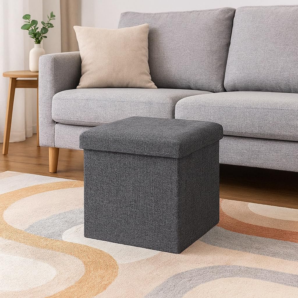ABTRIX WITH AB Fabric Folding Organizer Storage Ottoman Bench Footrest Stool Coffee Table Cube,Camping Fishing Toys Chest Stool,Quick&Easy Assembly,22L Capacity,Padded (30X30X30 Cm,Light Grey)