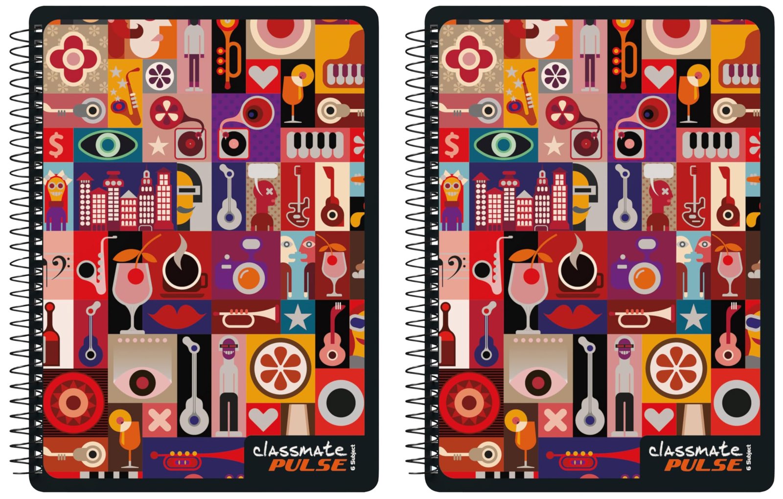 Classmate Soft Cover 6 Subject Spiral Binding Notebook, Single Line, 300 Pages (Assorted) (Pack of 2)