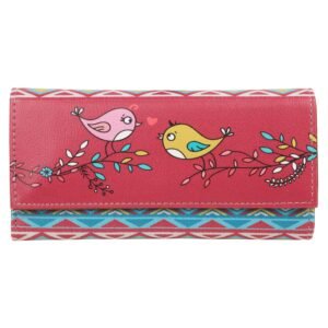 ShopMantra Wallet for Woman | Multicolor Red Bird Design | Faux Leather Printed Long Clutch | Stylish & Cute Trifold Clutch with Card Slots & Coin Pocket
