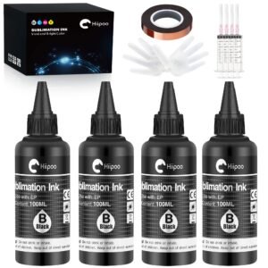Hiipoo Sublimation Ink Refilled Bottles with Heat Tape Refill for ET2400 XP4105 XP4100 ET2720 ET2760 ET2750 ET4800 ET-2800 ET-2803 ET-2850 Inkjet Printers Heat Press Transfer on Mugs T-Shirts（4bk）