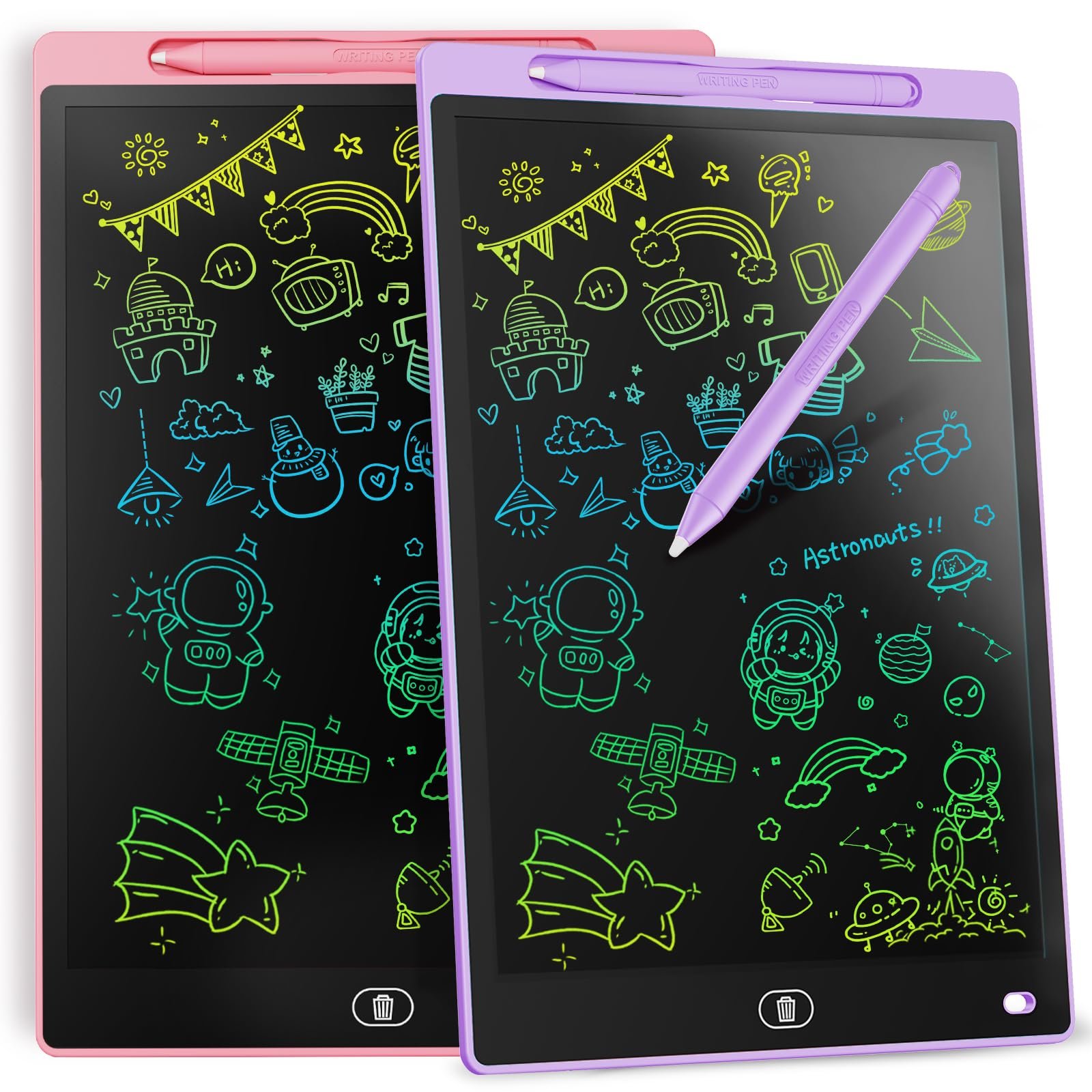[2 Pack] Genialba LCD Writing Tablet 12-Inch Colorful Doodle Board, Toddler Learning Educational Toys Gifts for 3-8 Years Old Girls and Boys, Electronic Drawing Pad for Kids (Pink&Purple)