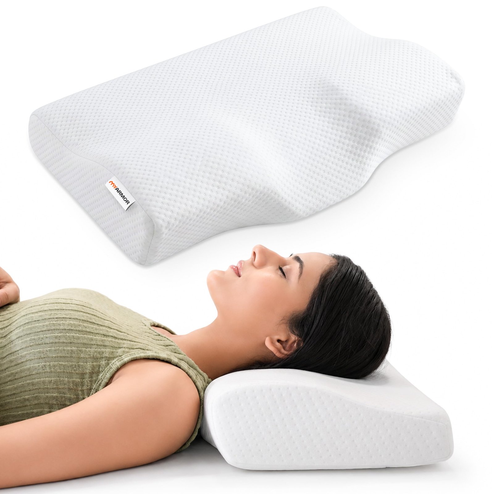 MY ARMOR Cervical Pillow for Neck Pain | 2 Years Warranty | White Bamboo