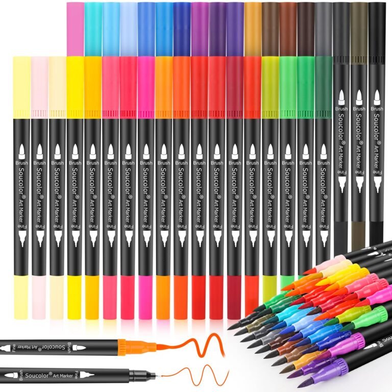 Soucolor Artist Brush Markers Pens For Adult Coloring Books,36 Colors Dual Tip(Brush&Fineliner) Art Marker Pen For Note Taking Planner Hand Lettering Calligraphy Drawing Writing Sketching Journaling