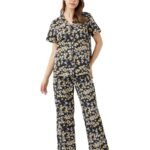 Amazon Brand – Myx Women Cotton Shirt and Relaxed Pajama Set | Night Suit Set (Available in Plus Sizes)
