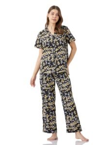 Amazon Brand – Myx Women Cotton Shirt and Relaxed Pajama Set | Night Suit Set (Available in Plus Sizes)