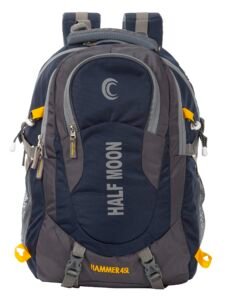 Half Moon 45L Hammer Waterproof Rucksack Bags for Man/Trekking Bags for Men | With 17.3″ Laptop Compartment & Rain cover | For Trekking, Hiking, Travel Backpack for Men & Women (Navy Blue)
