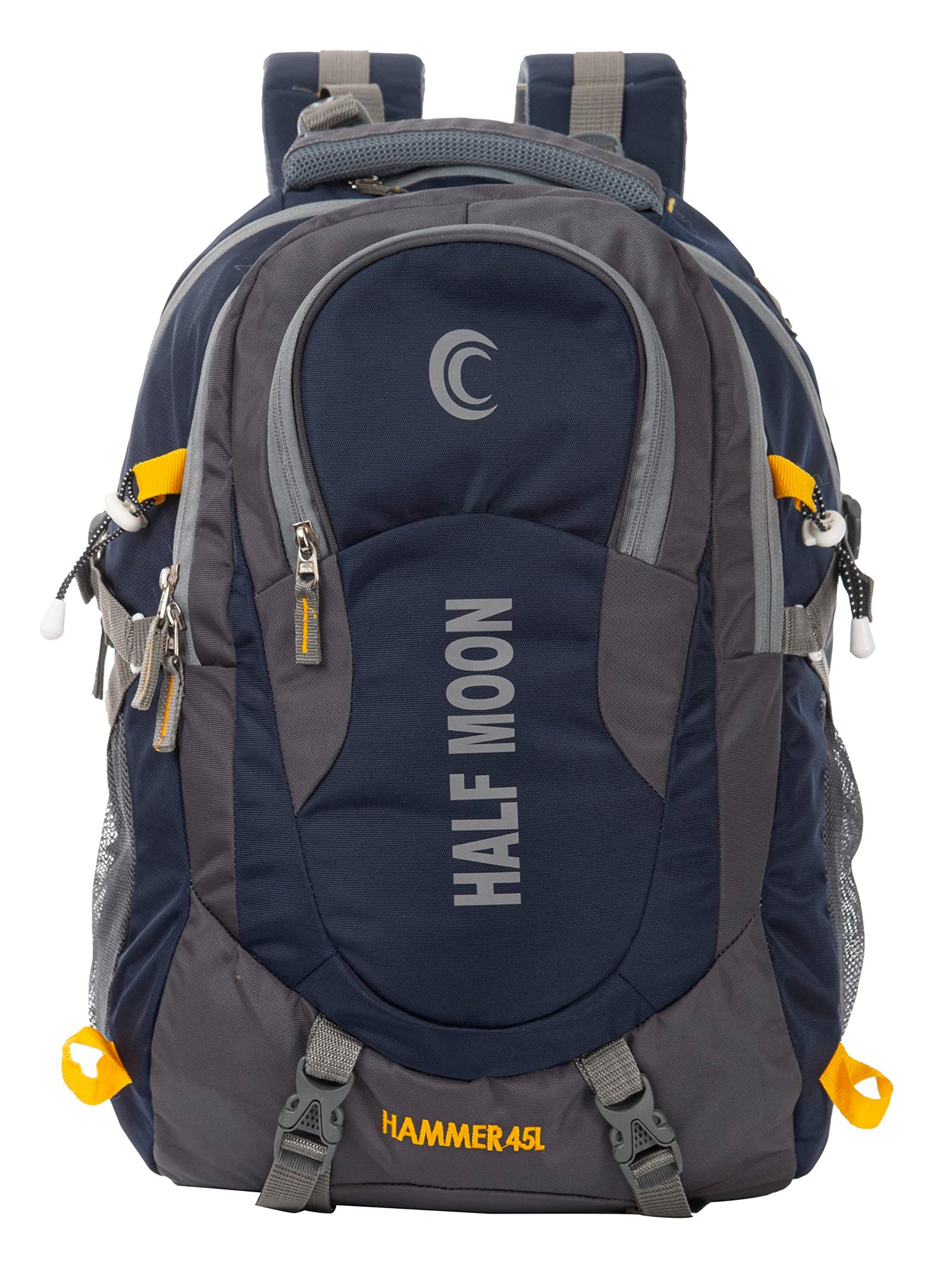 Half Moon 45L Hammer Waterproof Rucksack Bags for Man/Trekking Bags for Men | With 17.3″ Laptop Compartment & Rain cover | For Trekking, Hiking, Travel Backpack for Men & Women (Navy Blue)