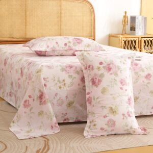Story@Home 240 TC Air Cotton King Size Bedsheet, Pink & Green, 270 x 250 cm