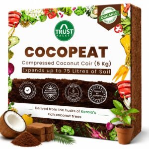 TrustBasket Premium Cocopeat 5kg (Expands Upto 75 litres) | Kerala Coconut Husk | Superior Water Retention | Organic Coco Coir for Plants | Expandable Cocopeat Block Outdoor Gardening
