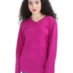 FLEXIMAA Women’s Cotton Plain V Neck Full Sleeve T-Shirt