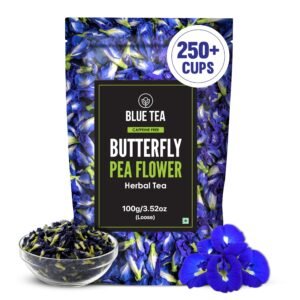 BLUE TEA – Butterfly Pea Flower Tea – 100 gm (250+ Cups) | Antioxidant Rich | Aparajita | Caffeine Free – Flower Based – Herbal Tea – Natural – Detox Tea | Ziplock Pouch