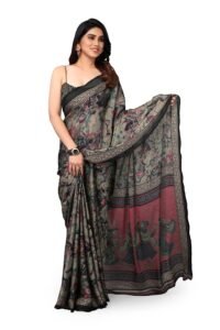 MIRCHI FASHION Women Saree Ethnic Motif Print Chiffon | Breathable Lightweight Plain Weave Sari for Office and Daily Use (Available in 20 Designs)
