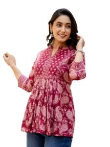 Arayna Women’s Pure Cotton Paisley Printed Tunic Top – Comfortable Everyday Wear