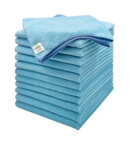 SOFTSPUN Microfiber Cleaning Cloths, 12pcs 40x40cms 220 GSM Sky Blue! Highly Absorbent, Lint and Streak Free, Multi -Purpose Wash Cloth for Kitchen, Window, Stainless Steel, Silverware.…