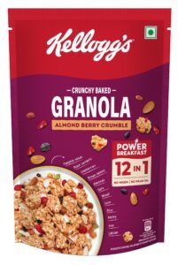 Kellogg’s Crunchy Almond Berry Crumble Granola 450g | 12-In-1 Power Breakfast | No Maida, No Palm Oil | Source of Protein & Fibre | Baked Multigrain Clusters