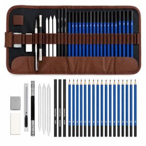 Artownlar 28 Pcs Sketching Kit, Drawing Pencils Set with Graphite & Charcoal Pencils, Blending Stumps, Erasers, Pencil Extender & Art Knife, Drawing Shading Kit for Beginners & Artists
