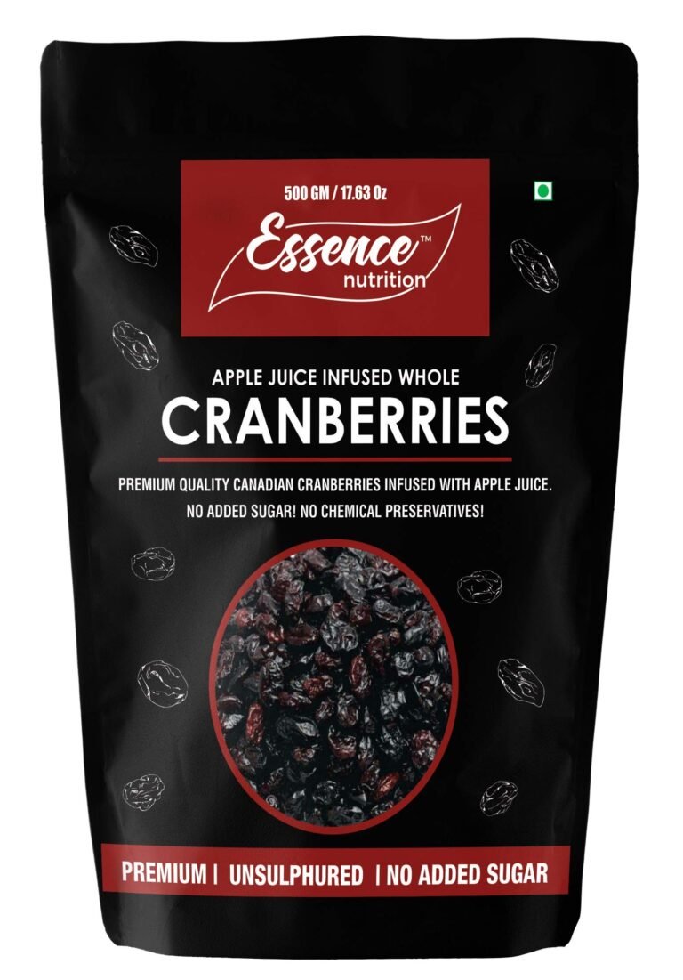 Essence Nutrition Whole Dried Cranberries (500 Grams) – Gluten Free, Unsulphured [ Imported From Canada ] (500g) – Cranberry Dry Fruit Without Sugar