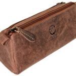 RUSTIC TOWN Leather Pencil Case – Zippered Pen Pencil Pouch for School, Work & Office (Brown)