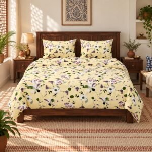 haus & kinder King Size Bedsheet for Double Bed with 2 Pillow Covers 108 x 108 Inches | 144 TC Cotton Bedsheet for King Size Bed – Bold Floral Multicolor