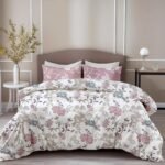 LORETO – A QUALITY LINEN BRAND 100% Pure Cotton Bedsheet for Double Bed, 144TC Soft & Breathable Double Bed Bedsheet with 2 Pillow Covers (Blush Pink & Teal Blooms, 88 x 90 Inches)