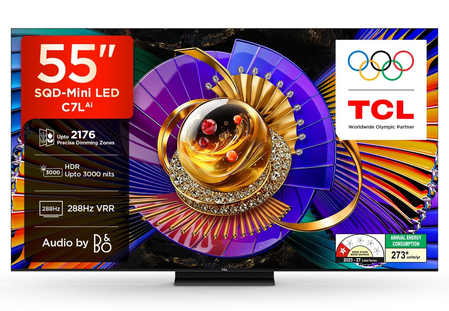 TCL 139 cm (55 inches) 4K SQD-Mini LED Google TV | 288Hz VRR | 3GB RAM | 54W B & O Hi-End Speakers | Upto HDR 2700 nits | 55C7L