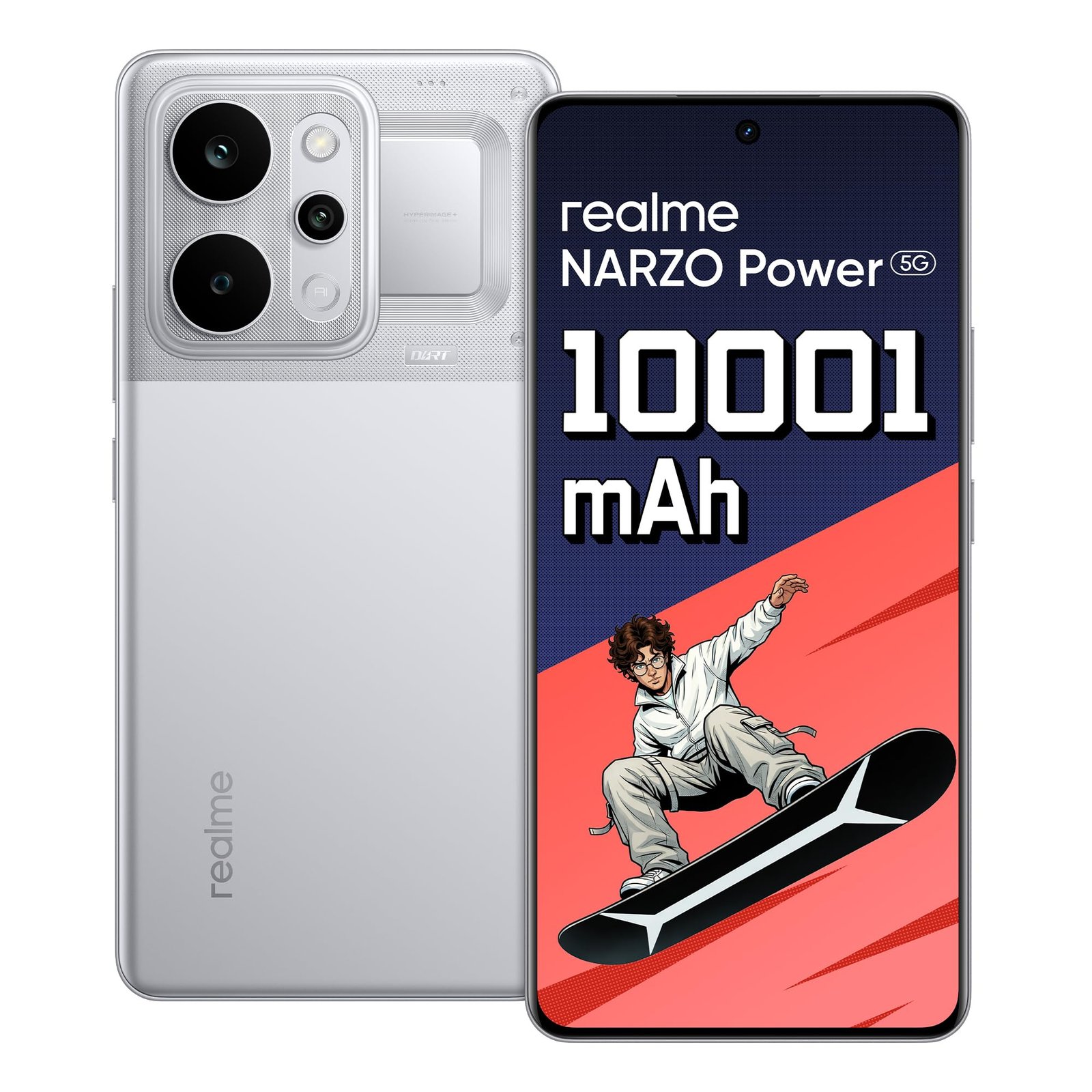 realme NARZO Power 5G (Titan Silver,8GB+256GB) 10001mAh Power. Stay Unstoppable. | 144Hz Curved+ AMOLED Display | Revolutionary Dual-Chip System | 50MP Sony OIS Camera