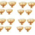 Brass Crystal Akhand Diya Lotus Kamal Shape Round Diya Jyoti Oil Lamp for Home Puja Pooja Temple Mandir Diwali Decoration Items for Home