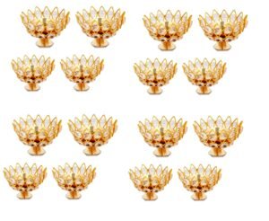 Brass Crystal Akhand Diya Lotus Kamal Shape Round Diya Jyoti Oil Lamp for Home Puja Pooja Temple Mandir Diwali Decoration Items for Home