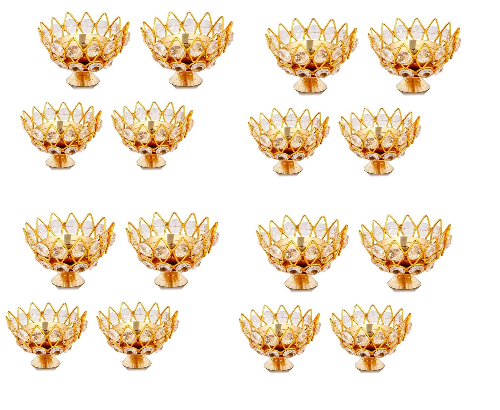 Brass Crystal Akhand Diya Lotus Kamal Shape Round Diya Jyoti Oil Lamp for Home Puja Pooja Temple Mandir Diwali Decoration Items for Home
