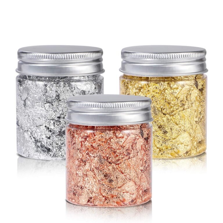 Gold Foil Flakes for Resin,3 Bottles Metallic Foil Flakes 30 Gram,YULIKTOR Imitation Gold Foil Flakes Metallic Leaf for Nails, Painting, Crafts,Slime and Resin Jewelry Making,Gold,Silver,Copper Colors