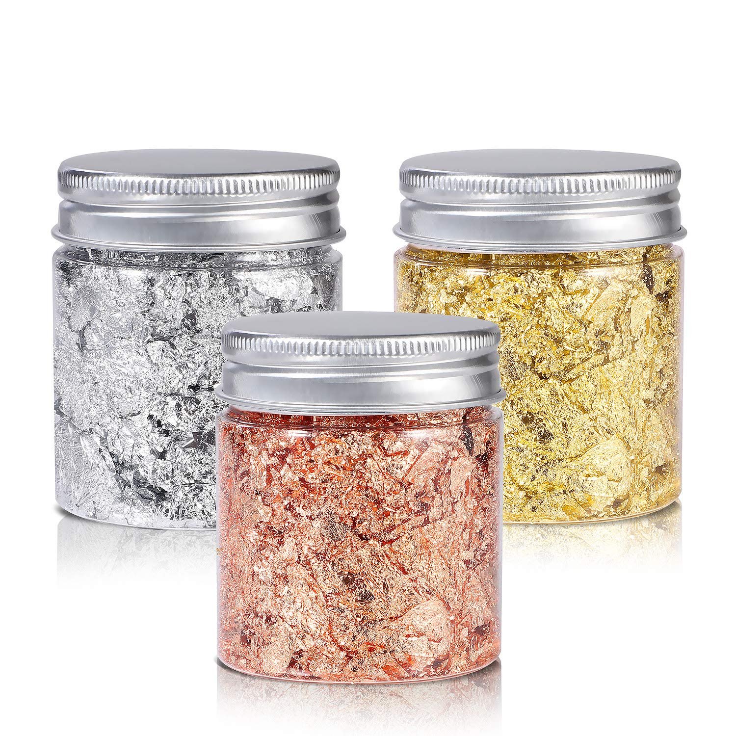 Gold Foil Flakes for Resin,3 Bottles Metallic Foil Flakes 30 Gram,YULIKTOR Imitation Gold Foil Flakes Metallic Leaf for Nails, Painting, Crafts,Slime and Resin Jewelry Making,Gold,Silver,Copper Colors