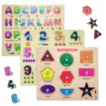Lefan Wooden Learning Educational Board for Kids, Puzzle Toys for 2 Years Old Boys & Girls (Alphabets, Numbers & Shapes) (ABC, Numbers & Shape)