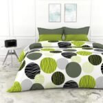 LORETO – A QUALITY LINEN BRAND 100% Cotton King Size Bedsheet with 2 Pillow Covers – Green and Grey Black Circle, Soft & Breathable 144 TC Fabric, Perfect for King Beds
