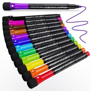 JR.WHITE Magnetic Dry Erase Markers Fine Point Tip,12 Colors White Board Markers Dry Erase Marker With Eraser Cap,Low Odor Whiteboard Markers Thin Dry Erase Markers For Kids Teachers Office School