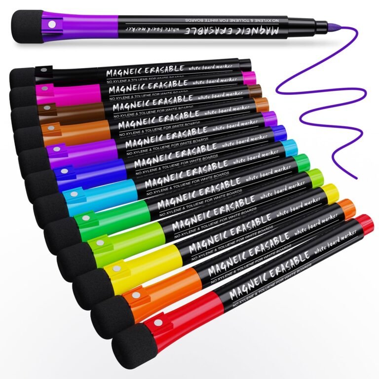 JR.WHITE Magnetic Dry Erase Markers Fine Point Tip,12 Colors White Board Markers Dry Erase Marker With Eraser Cap,Low Odor Whiteboard Markers Thin Dry Erase Markers For Kids Teachers Office School