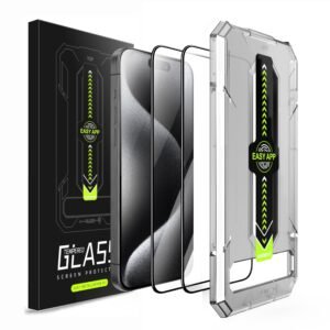 Amozo Easy Fit Tempered Glass Screen Protector Guard for iPhone 16 Pro Max Edge To Edge Coverage (with easy applicator) – Pack of 2
