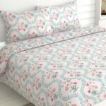 haus & kinder Double Bed Floral Bedsheet with 2 Pillow Covers| 90×100 Inches |186 TC Queen Size Cotton Bed Sheet Breathable | Soft | Pink Blossom
