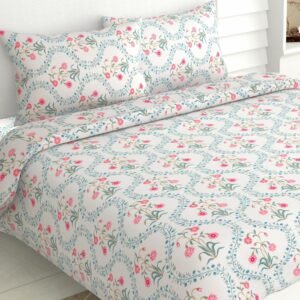 haus & kinder Double Bed Floral Bedsheet with 2 Pillow Covers| 90×100 Inches |186 TC Queen Size Cotton Bed Sheet Breathable | Soft | Pink Blossom