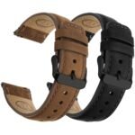 Fullmosa 2 Pack 22mm Leather Watch Bands Quick Release Watch Strap for Men Women, Soft Replacement Strap Wristband with Stainless Steel Buckle,22mm Saddle Brown&Black/Black&Black