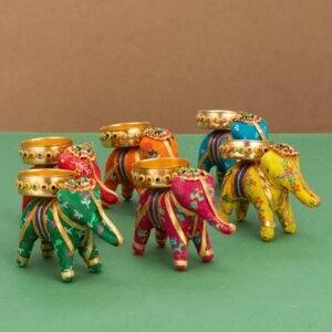JH Gallery Elephant Tealight Candle Holder, Mixed Colour, 10 cm, Pack of 6