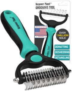 Maxpower Planet Pet Grooming Brush – Double Sided Shedding, Dematting – Undercoat Rake Dogs – Dog Grooming Brush – Deshedding Brush for Dogs – Dog Brush, Cat Brush, Reduce Shedding by 95%, Turquoise