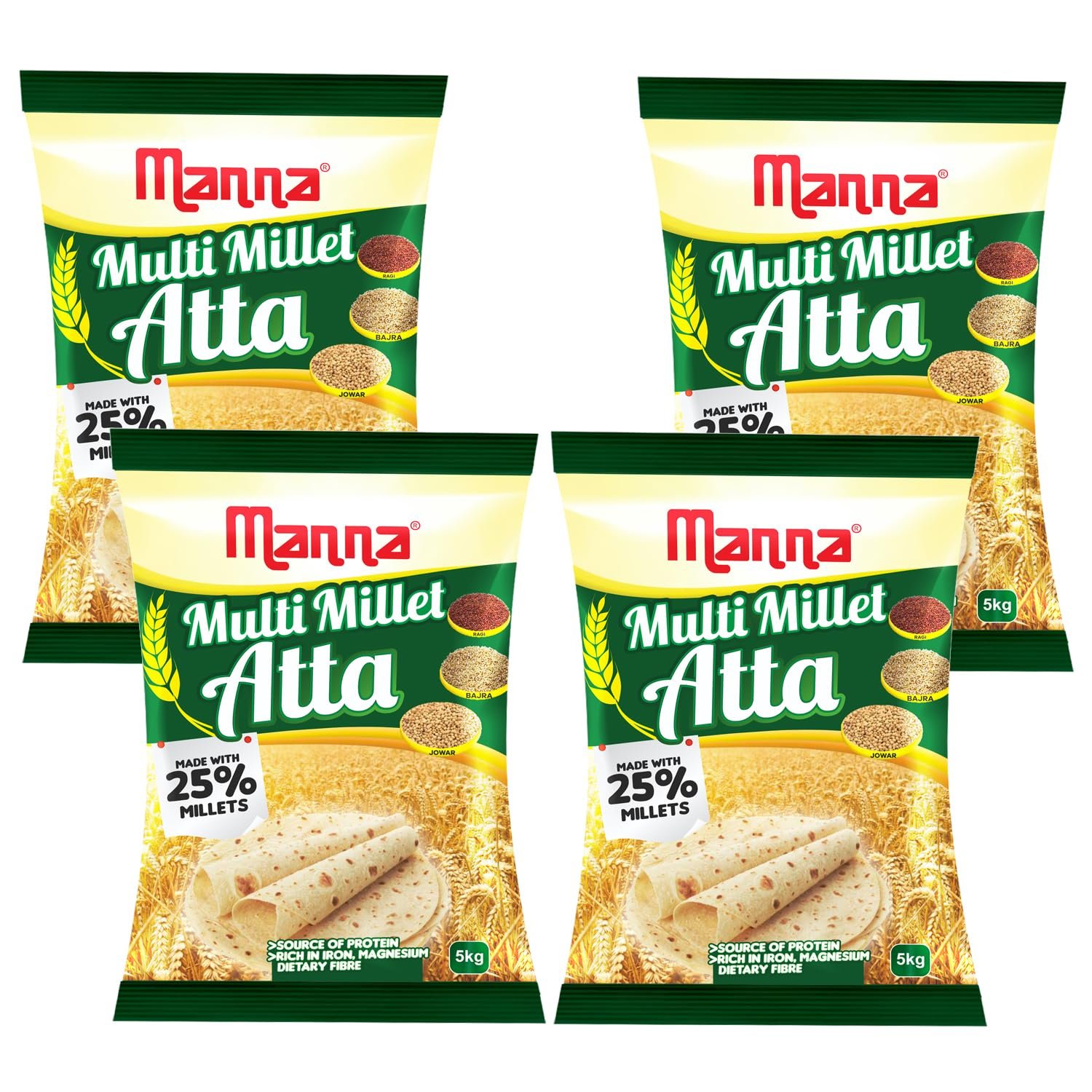Manna Multigrain Atta/Multi Millet Atta 4Kgs | Certified Low GI Wheat Flour with 25% Millets | High Protein & Fibre | Diabetic Friendly | For Weight Loss