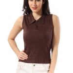 TRASA Women’s Sleeveless Rib Knitted Cotton Racer Back Tank Tops Collared Neck Crop Tank Tops – Available Sizes -XS, S, M,L,XL,2XL