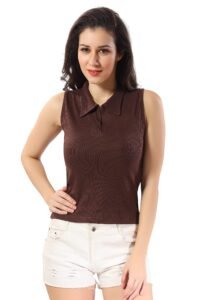 TRASA Women’s Sleeveless Rib Knitted Cotton Racer Back Tank Tops Collared Neck Crop Tank Tops – Available Sizes -XS, S, M,L,XL,2XL