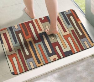 Yellow Weaves 1 Pc Anti Slip Water Soaking Floor Mat, Water Absorbent Non Slip Bath Mat, Quick Dry Mat for Bathroom, Door Mat for Home, Kitchen, Office, Kitchen (Retro Blocks)