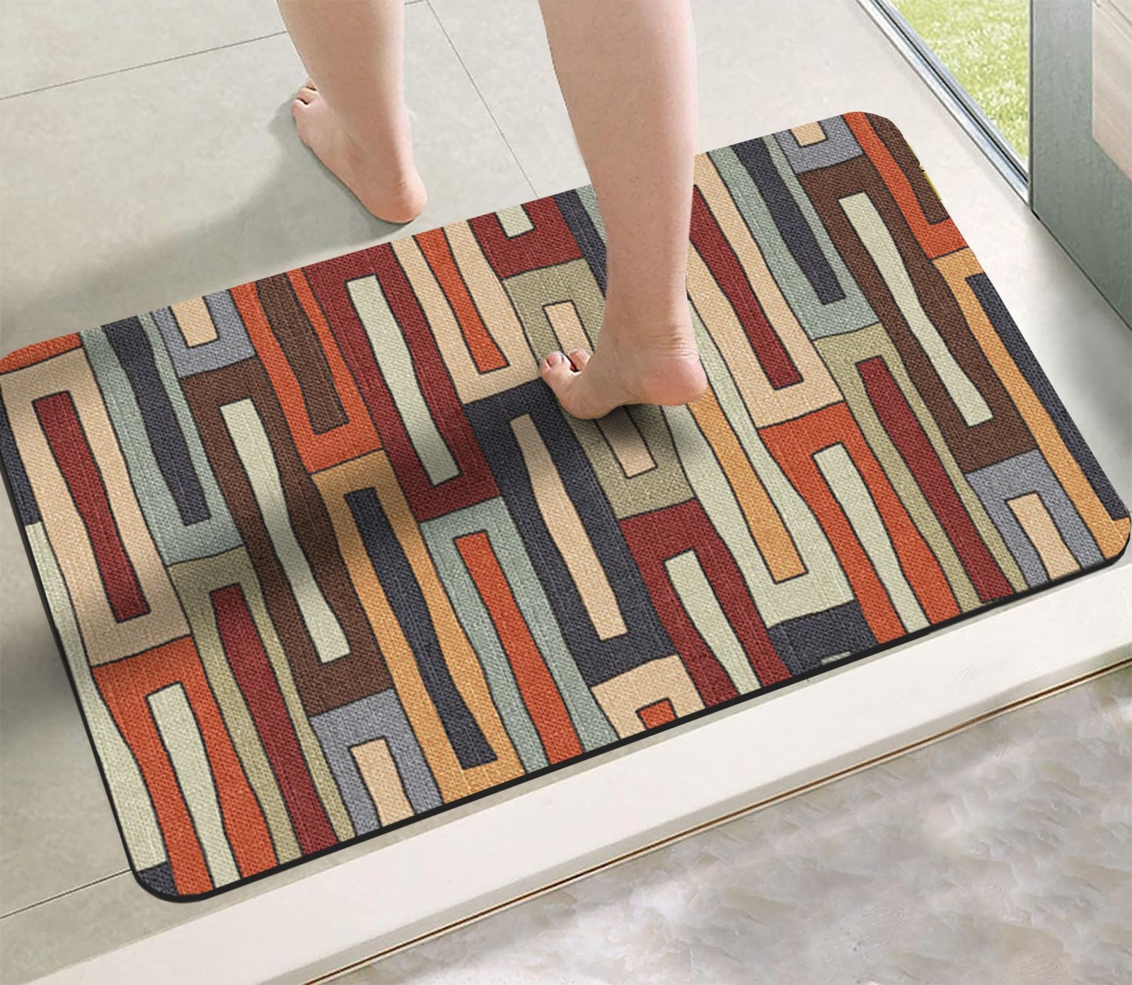 Yellow Weaves 1 Pc Anti Slip Water Soaking Floor Mat, Water Absorbent Non Slip Bath Mat, Quick Dry Mat for Bathroom, Door Mat for Home, Kitchen, Office, Kitchen (Retro Blocks)