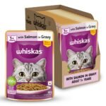 Whiskas Adult (1+ Years) Wet Cat Food, Salmon in Gravy, 80 g (Pack of 14), Hydrating Food Made With Real Fish, 100% Complete & Balanced Nutrition for Adult Cats