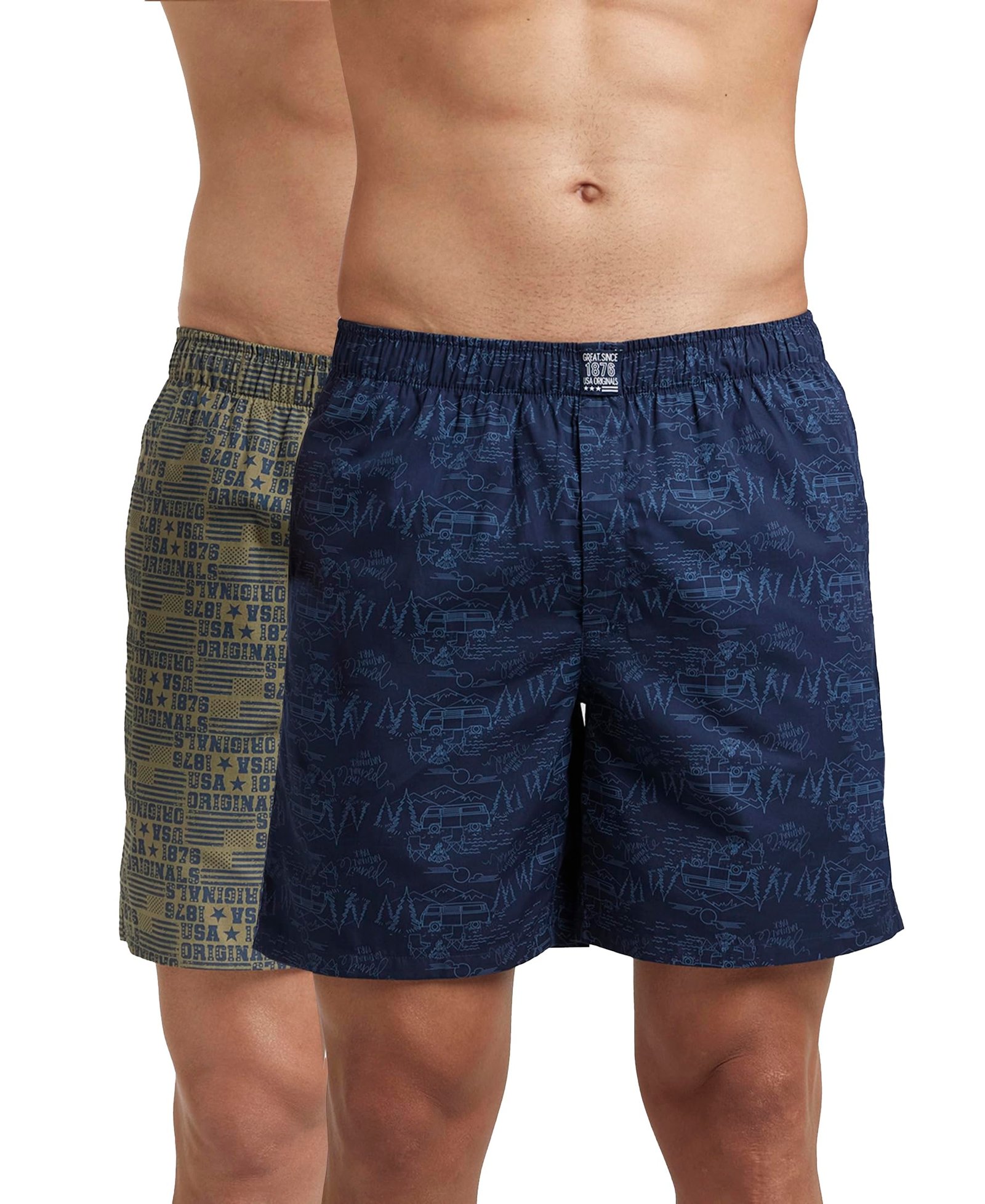 Jockey US57 Men Super Combed Mercerized Cotton Woven Printed Boxer Shorts with Side Pockets_(Pack of 2, Prints May Vary)